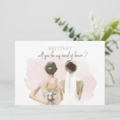 メイド・オブ・オーナー(花嫁付き添い人)ブラウンヘアピンクウォーターカラーカード カード (スタンド正面)