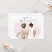 メイド・オブ・オーナー(花嫁付き添い人)ブラウンヘアピンクウォーターカラーカード カード (正面/裏面インサイチュ)