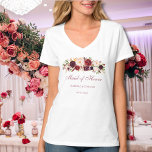 メイド・オブ・オーナー（花嫁付き添い人）ブルゴーニュピンクローズフローラ Tシャツ<br><div class="desc">メイド・オブ・オーナー（花嫁付き添い人）バーガンディーピンクローズフローラTシャツ。</div>