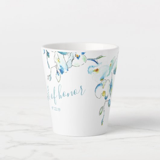 メイド・オブ・オーナー（花嫁付き添い人）ブルーウォーターカラーオーキッドマグ カフェラテマグ (正面)