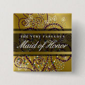 メイド・オブ・オーナー（花嫁付き添い人）ボーらせん状金ゴールドシックなウェディングパーティー 缶バッジ (正面)