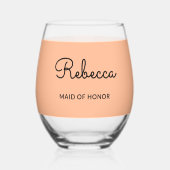 メイド・オブ・オーナー(花嫁付き添い人)モノグラム結婚ズシエレガントックピーチ ステムなしワイングラス (正面)