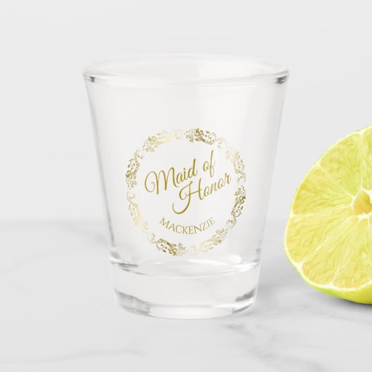 メイド・オブ・オーナー(花嫁付き添い人)レースのよう縁ど結婚式の引き出物 ショットグラス (正面)
