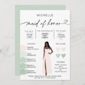 メイド・オブ・オーナー（花嫁付き添い人）情報セージのカラーパレットインフォグラフィック 招待状 (正面/裏面)