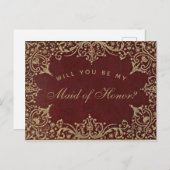 メイド・オブ・オーナー（花嫁付き添い人）提案金ゴールドブルゴーニュレッドヴィンテージ ポストカード (正面/裏面)