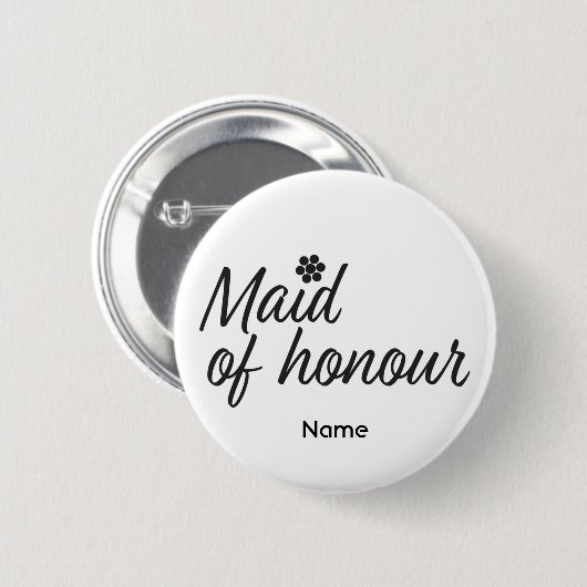 メイド・オブ・オーナー（花嫁付き添い人）文字と花 缶バッジ (正面&裏面)
