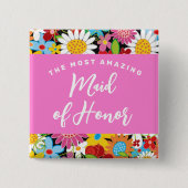 メイド・オブ・オーナー（花嫁付き添い人）春の花シ結婚ックの名前タグ 缶バッジ (正面)