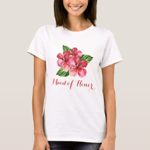 メイド・オブ・オーナー（花嫁付き添い人）熱帯フローラレッドハイビスカス Tシャツ