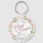 メイド・オブ・オーナー（花嫁付き添い人）素朴ピンクフローラ結婚リース キーホルダー (正面)