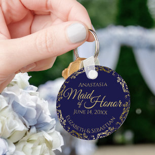 メイド・オブ・オーナー(花嫁付き添い人)結婚ズギフトNavy Blue and金ゴールド キーホルダー