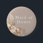 メイド・オブ・オーナー（花嫁付き添い人）結婚ズボホパンパスグラスボタン 缶バッジ<br><div class="desc">ニュートラ結婚ルなトーンとススキの葉を使用したメイド・オブ・オーナー（花嫁付き添い人）のためのAの形見。</div>