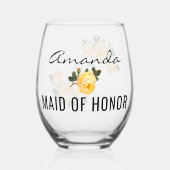 メイド・オブ・オーナー（花嫁付き添い人）金ゴールドグリッタージオオレンジ結婚フローラ ステムなしワイングラス (正面)