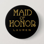 メイド・オブ・オーナー（花嫁付き添い人）金ゴールドフェイクグリッター名タグボタン 缶バッジ (正面)