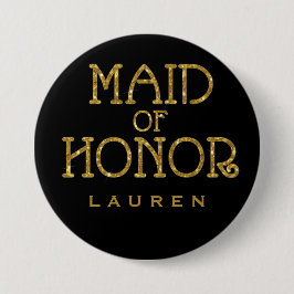 メイド・オブ・オーナー（花嫁付き添い人）金ゴールドフェイクグリッター名タグボタン 缶バッジ