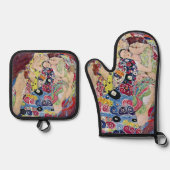 メイド(ヴァージン)、グスタフクリムト、ヴィンテージアールヌーボー 鍋つかみ&鍋敷きセット (正面)