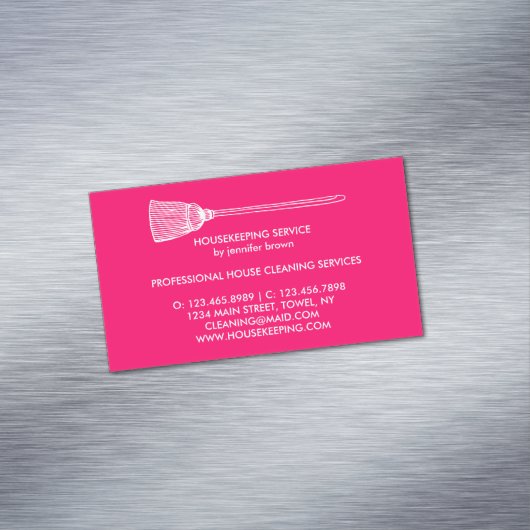 メイド 清掃 ハウスキーパー ネオン ピンク マグネット名刺 (インサイチュ)