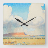 メイナード・ディクソンによるメサへの雨 スクエア壁時計 (正面)
