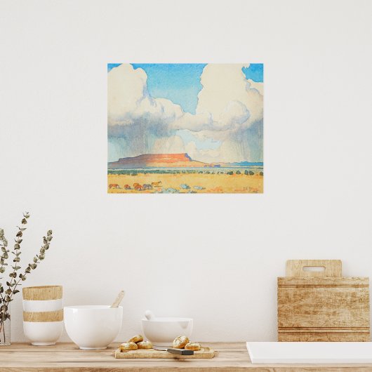 メイナード・ディクソンによるメサへの雨 ポスター (キッチン)