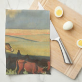 メイナード・ディクソンによる「オープンレンジ」ヴィンテージカウボーイ、西部開拓時代のアメリカの風景画 キッチンタオル (四つ折り)