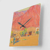 メイナード・ディクソンの町と崖 スクエア壁時計 (傾斜)