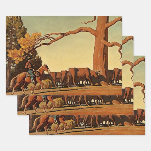 メイナード・ディクソンの「尾根の上」西洋美術 ラッピングペーパーシート (セット)