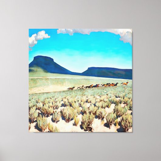 メイナード・ディクソン著「ワイルドホースカントリー」 キャンバスプリント (正面)