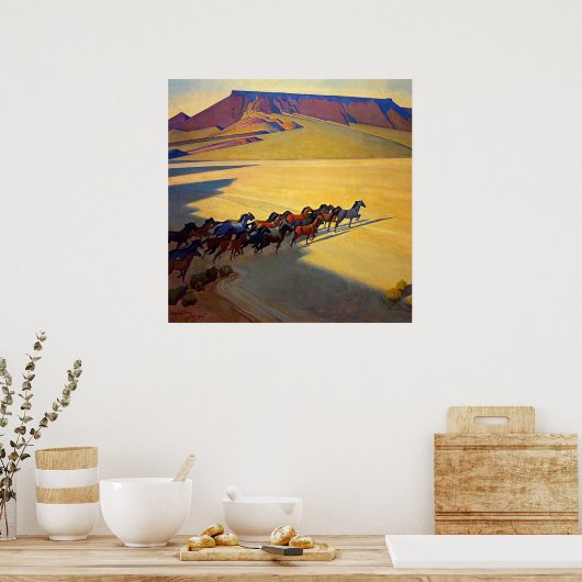 メイナード・ディクソン『ネバダの野生馬』 ポスター (キッチン)