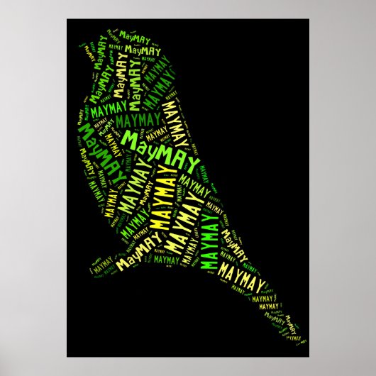 メイバードワードクラウドブラックグリーンタイポグラフィ ポスター (正面)