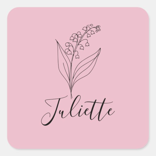 メイパーソナライズされたリリー・オブ・ザ・バレー誕生花 スクエアシール (正面)