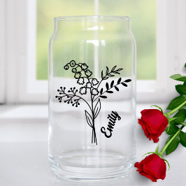 メイパーソナライズされた誕生フラワーリリー・オブ・ザ・バレー ガラス缶