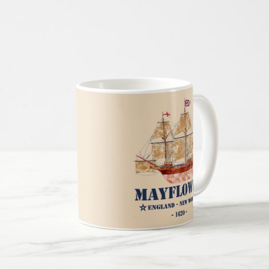 メイフラワーの背の高い船 – イギリスからニューワールドへ1620 コーヒーマグカップ (正面右)
