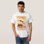 メイフラワー号 英国のヴィンテージ・キャラック船 ポスターアート Tシャツ (正面フル)