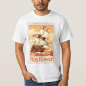 メイフラワー号 英国のヴィンテージ・キャラック船 ポスターアート Tシャツ (正面)