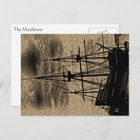 メイフラワー船ヴィンテージ調色はがき ポストカード (正面/裏面)