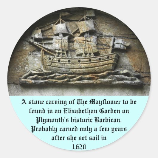 メイフラワー – 石彫り感謝祭のシール ラウンドシール (正面)