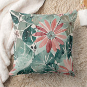 メイブおよびティール(緑がかった色)ヴィンテージモダンフローラ クッション (ブランケット)