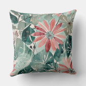 メイブおよびティール(緑がかった色)ヴィンテージモダンフローラ クッション (裏面)