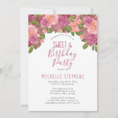 メイブウォーターカラーフローラスウィート16バースデーパーティー 招待状 (正面)