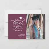 メイブパープルエレガントスクリプトの最小卒業式 サンキューカード (正面)