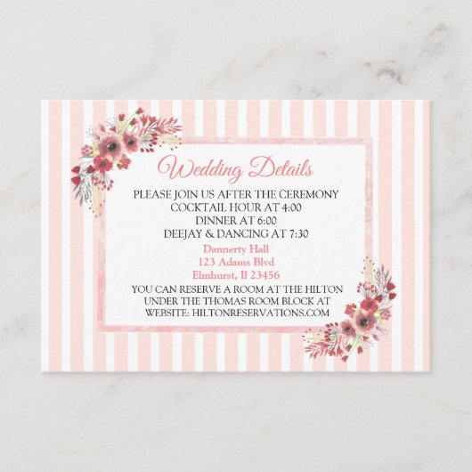 メイブピンクの花結婚の詳細カード エンクロージャーカード (正面)