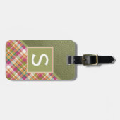 メイブピンクアップルグリーン上品なシンプル格子模様 ラゲッジタグ (正面横)