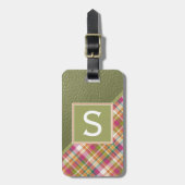 メイブピンクアップルグリーン上品なシンプル格子模様 ラゲッジタグ (正面縦)