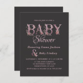 メイブピンクエレガントフローラシック女の子のベビーシャワー インビテーションポストカード (正面/裏面)