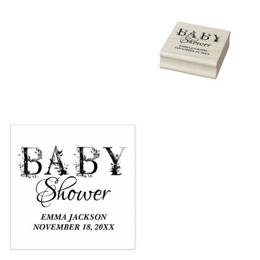 メイブピンクエレガントフローラシック女の子のベビーシャワー ラバースタンプ (押印)