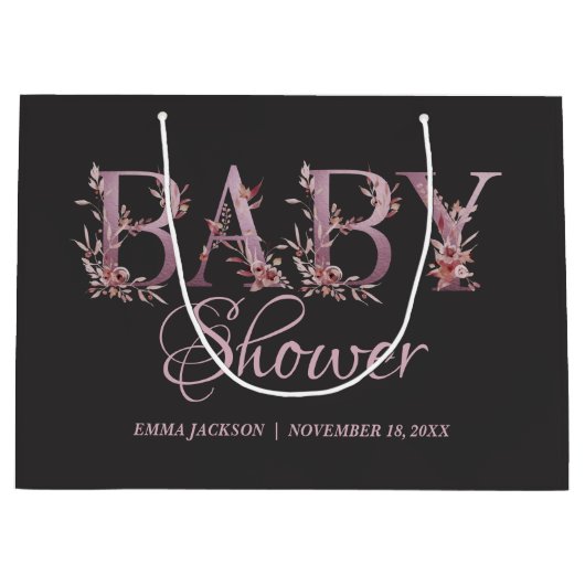 メイブピンクエレガントフローラシック女の子のベビーシャワー ラージペーパーバッグ (正面)