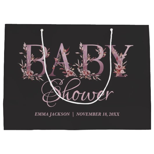 メイブピンクエレガントフローラシック女の子のベビーシャワー ラージペーパーバッグ (裏面)