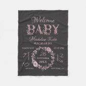 メイブピンクエレガントフローラベビーガール誕生統計 フリースブランケット (正面)