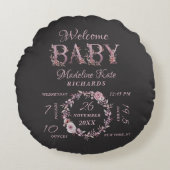 メイブピンクエレガントフローラベビーガール誕生統計 ラウンドクッション (正面)