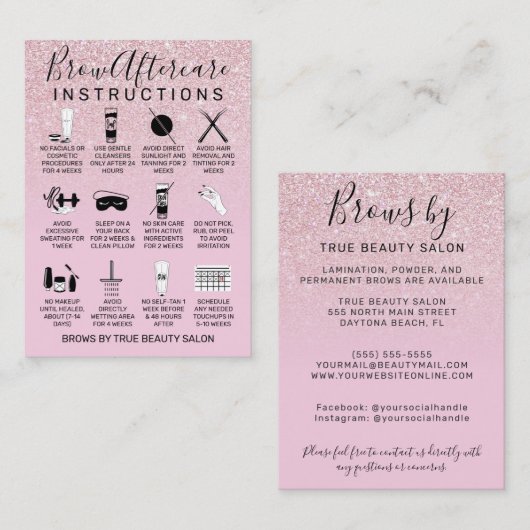 メイブピンクグリッターブローズアフターケアアイコン 名刺 (正面/裏面)