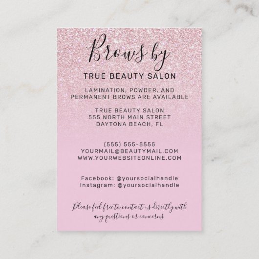 メイブピンクグリッターブローズアフターケアアイコン 名刺 (裏面)